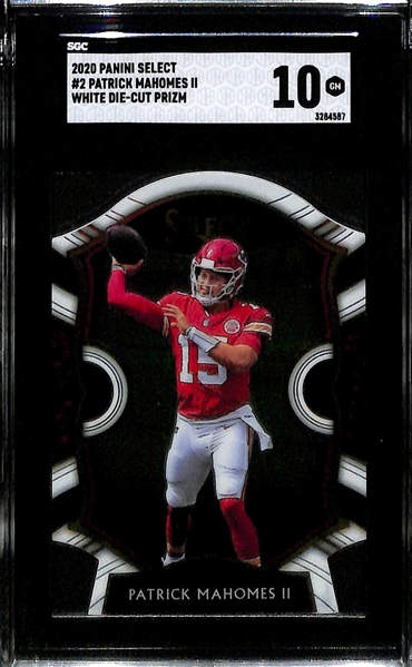 (3) SGC Graded Patrick Mahomes Cards - 2022 Contenders Optic Red (SGC 9.5) (#/175), 2023 Luminance Moments (SGC 9.5), 2020 Select White Die Cut (SGC 10) 